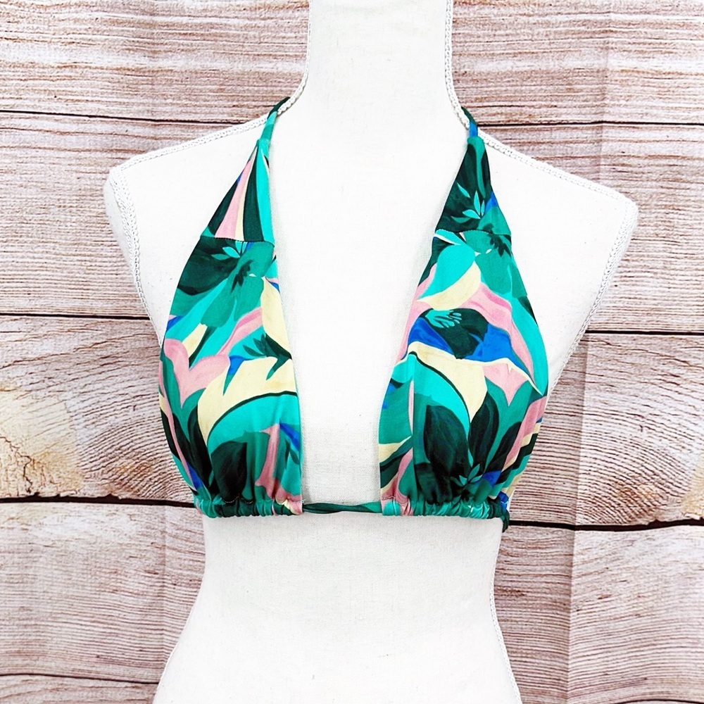 Hello Molly Teal Floral Triangle Crossover Bikini Top Size M